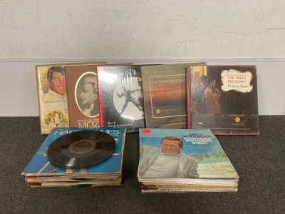 VINYL RECORDS, INCLUDING MOZARTS COLLECTION, THE SWING ERA, THE MILLS BROTHERS