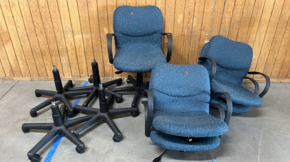(5) BLUE CUSHIONED ROLLING OFFICE CHAIR ASSEMBLIES