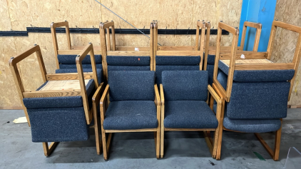 (14) BLUE/ WOOD CUSHIONED CHAIRS