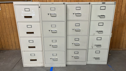 (4) LIGHT GREY FILING CABINETS ( 52&rdquo;x 18 1/4x 26 1/2&rdquo;)