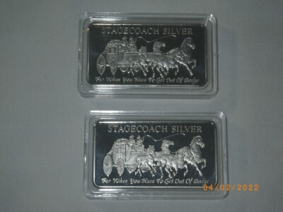 (2) Stagecoach 1oz Silver Bars