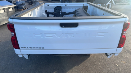 WHITE SLIVERADO TRUCK BED AND FRONT/ REAR/ HITCH