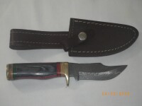 8 inch Damascus Hunting Knife w/ Leather Sheath