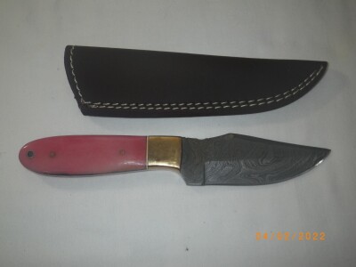 8inch Damascus Hunting Knife w/ Leather Sheath