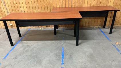 (2) DARK WOOD LONG TABLES W/ FLAPS ( 29&rdquo; x 72&rdquo;)