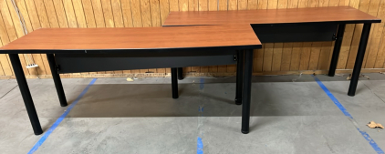 (2) DARK WOOD LONG TABLES W/ FLAPS ( 29&rdquo; x 72&rdquo;)