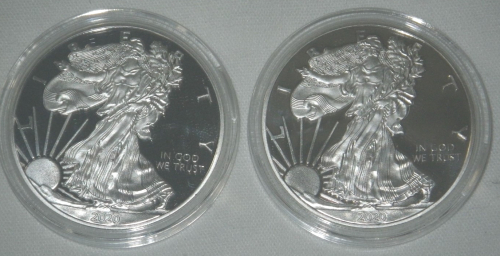 (2) Replica Walking Liberty 1oz Silver Rounds