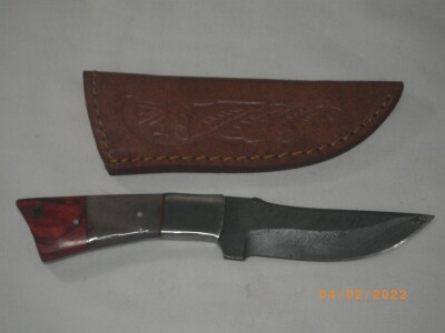 Damascus Hunting Knife W/ Leather Sheath