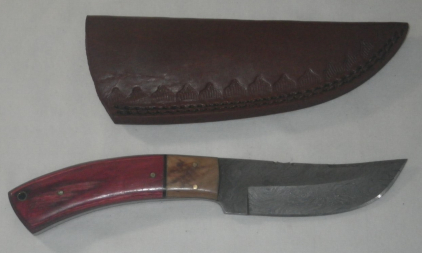 Damascus Hunting Knife W/ Leather Sheath