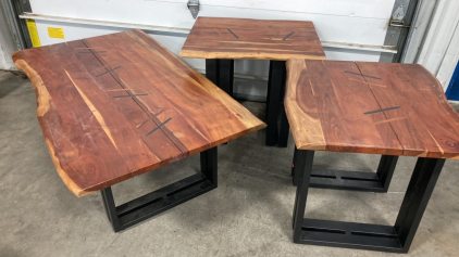 3pc Industrial Wood/Metal Coffee Table and Side Tables