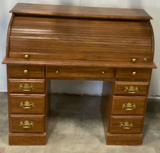 Wood Desk w/ Roller Top & 5 Drawers 21&rdquo;x 45&rdquo;x 43&rdquo;