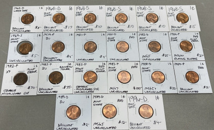 (21) Mostly Brilliant Uncirculated 1960-1996 Pennies (Carded)