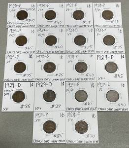 (18) 1920-1929 Wheat Pennies (Carded)