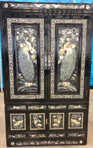 Beautiful Oriental Themed Black Lacquered Hand-Designed Wardrobe