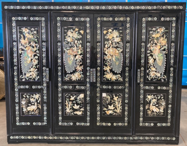 4-Door Black Lacquered Hand-Designed Wardrobe