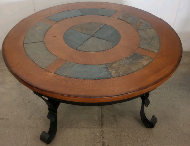 Table, Wooden Top W/Stone Design