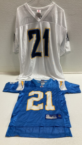 (2) Chargers Tomlinson 21 Jerseys: (1) Child&rsquo;s Size Small-8, (1) Adult Size Medium