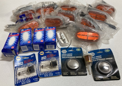 Assorted Vehicle Parts: Including Halogen Bulbs and Yellow Lights