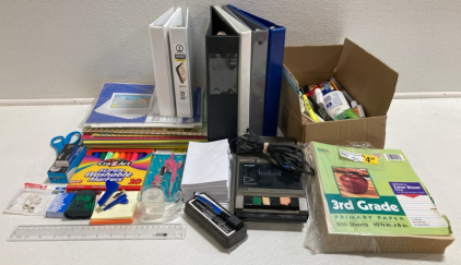 Binders, File Folders, Primary Paper, Cassette Recorder, Assorted Desk Supplies, and more