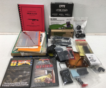 (1) Trigger Enhancement System (1) 4-Pk Auto Loaders For Revolver (2) Scope Mount Kits (2) Scope Covers & Other Gun Accessories Including DVD’s & Books