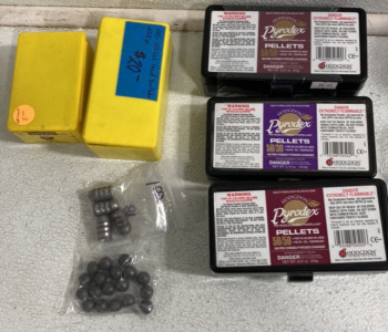 (8) boxes Assorted Ammo (2) Pyrodex (1) Ya Series Pocket Scale And More!