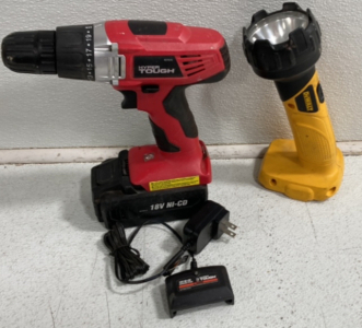 (1) Hyper tough Drill (1) Dewalt Flashlight