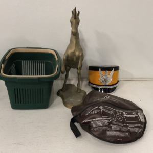 12 3/4&rsquo;&rsquo; x 18 1/2&rsquo;&rsquo; x 8 3/4&rsquo;&rsquo; Garden Basket, (1) Metal Horse Statue, (1) Carry Sale Booster Cable Bag, And More