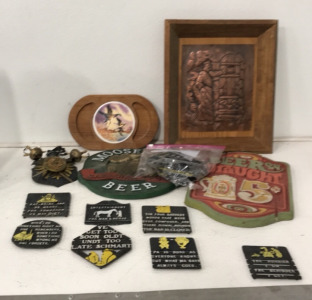 (1) Moosehead Canadian Lager Beer Sign, (1) Beer On Draught 5 Cents Sign, (7+) Funny And Cool Vintage Trivets And More