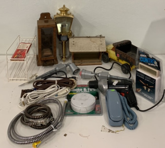 (2) Yard Lights<br/>(2) shower Hoses<br/>(4) Extension Cords<br/>(2) Bird Feeders<br/>(1) Shelf<br/>(1) Exterior Light<br/>(1) Vintage Tonka dump truck &ldquo;toy&rdquo;<br/>(1) Craftsman Power Drill<br/>(1) Smoke detector