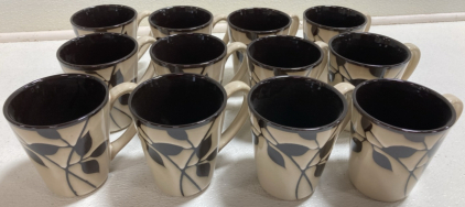 (12) Matching Leaf Design Coffee Mugs