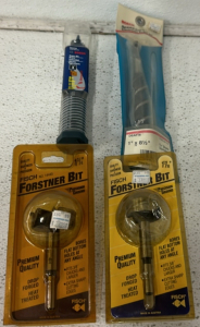 (1) Fisch Forstner 1 3/4&rsquo;&rsquo; Bit, (1) Fisch Forstner 1 7/16&rsquo;&rsquo; Bit, (1) Bosch 1&rsquo;&rsquo; x 7 1/2&rsquo;&rsquo; Auger Bit, (1) 1&rsquo;&rsquo; x 8 1/2&rsquo;&rsquo; Electrician Auger Bit