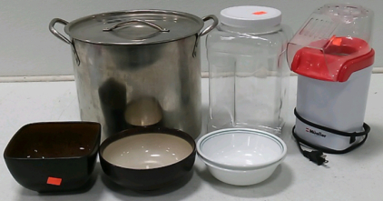 Steel Stock Pot, Gallon Clear Container, M&uuml;eller Popcorn Maker, Assorted Dishes