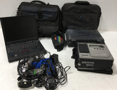 (1) P-Touch Hard Case (1) IBM ThinkPad Laptop 600E (1) Panasonic Portable Video Cassette Recorder W/Case Model AG-7450A-P & More!