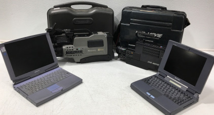 (1) Panasonic S-VHS Reporter Model AG-456UP W/Case (1) Hitachi VHS Camera/Recorder W/Case Model VM-5000A (1) Sharp Notebook Computer Model PC-3010 (1) Sony Notebook Computer Model PCG-705