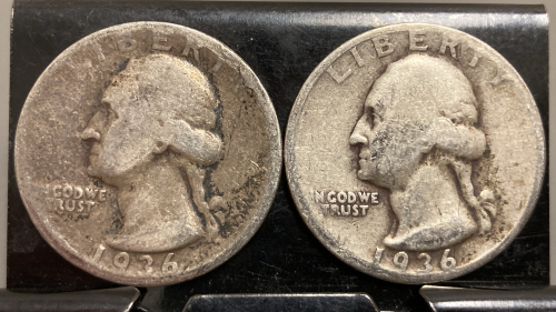 (2) 1936 90% SILVER QUARTERS— VERIFIED AUTHENTIC