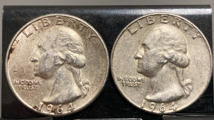 (2) 1964 90% SILVER QUARTERS— VERIFIED AUTHENTIC