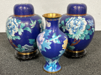 (3) DECORATIVE CERAMIC BLUE VASES