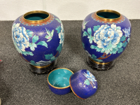 (3) DECORATIVE CERAMIC BLUE VASES - 2