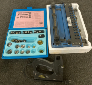 TOOLS- MASTER DOVETAIL MACHINE, ELECTRIC STAPLER/NAILER, HEAVY DUTY CLINCH KIT (MISSING TOOL)