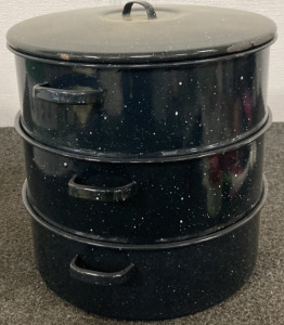 BLACK SPECKLE THREE TIER ENAMELWARE