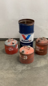 Vintage Metal Barrel & Gas Cans