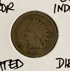 1859 Mint Error VG10 Indian Head Cent