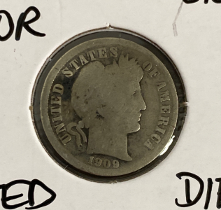 1909-D Mint Error Barber Silver Dime