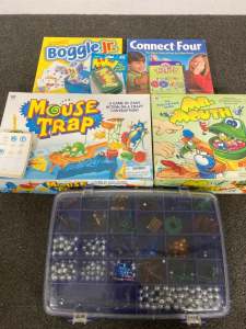 BOARD GAMES, MOUSE TRAP, MR MOUTH, CONNECT FOUR, BOGGLE JR, ZIGITY, MY WORD