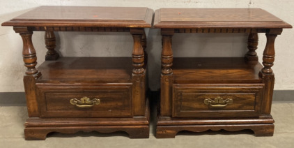 TWO PIECE VINTAGE GLAZED WOOD NIGHTSTAND SET