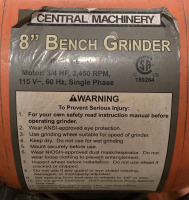 (1) CENTRAL MACHINERY 8” BENCH GRINDER - 2