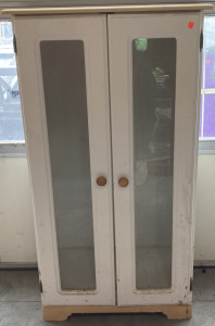 WHITE WOODEN GLASS TWO DOOR STORAGE DISPLAY