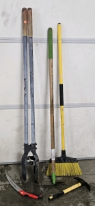 POST HOLE DIGGER, STURDY BROOM, HAND SAW, HAND PICK
