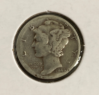 1945-D Mercury Silver Dime VG Details