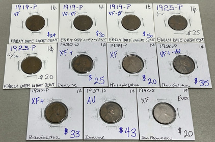 (12) Early Date Wheat Pennies 1919-1946